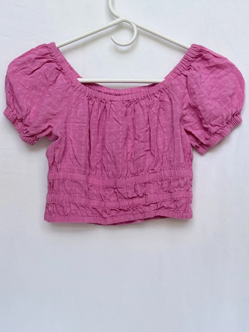 Old Navy Fuchsia Off-Shoulder Puff Sleeve Crop Top